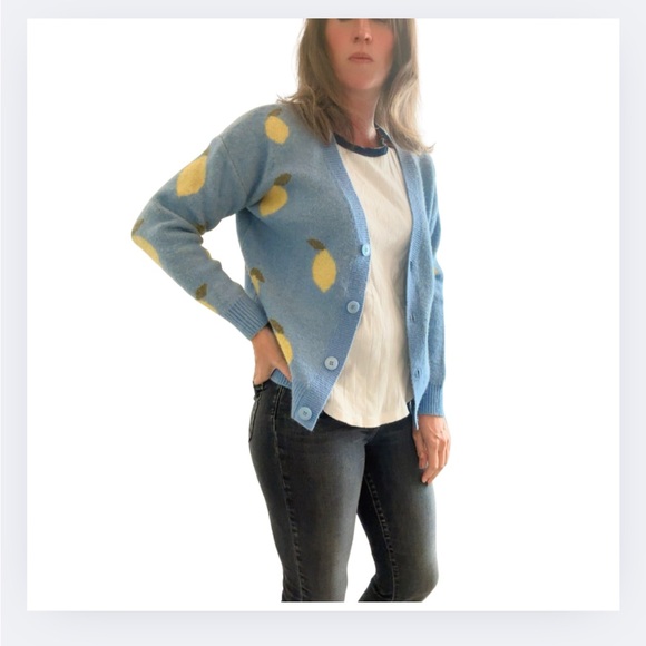 Witty Fox Blue and Yellow Women's Sweater. Lemons - Picture 1 of 5